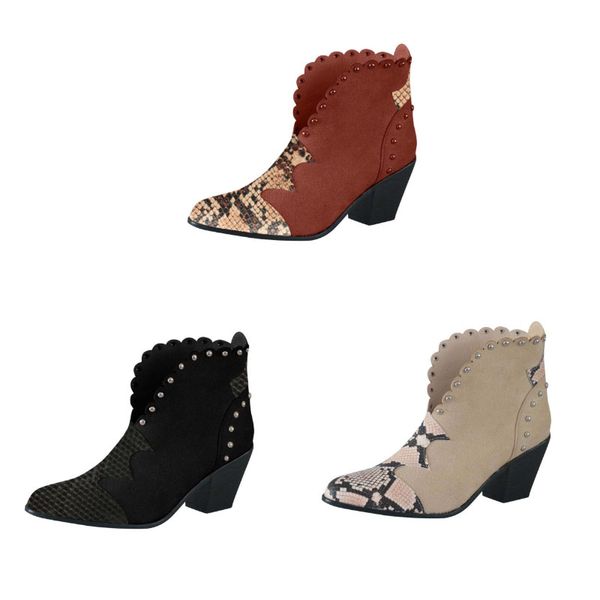 

women's large boots thick heel rivet pointed snake pattern european and american style/gjw72904, Black