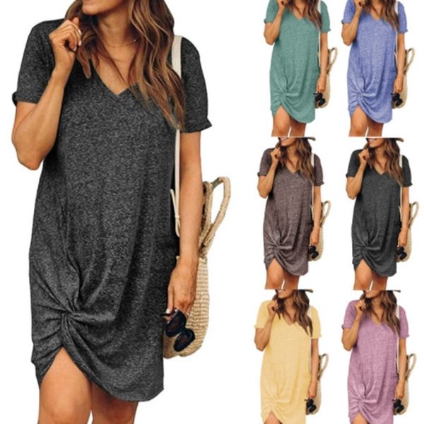 

skirt 2021 women's summer hem cuffs round ne short sleeve side knot, Black