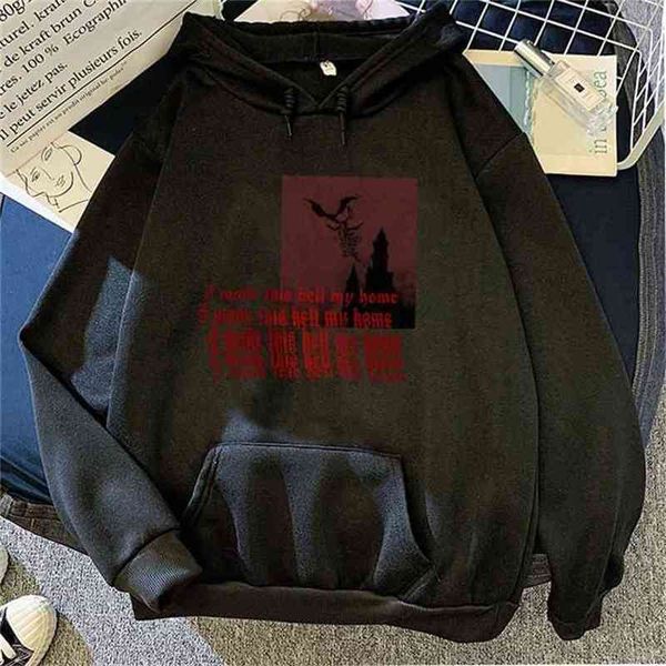 

made hell my home letter hoodie gothic grunge style horror graphic print sweatshirt harajuku loose vintage ladies 210803, Black