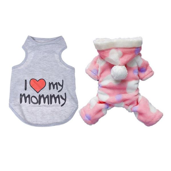 

dog apparel 2 pcs pet clothes: 1 i love mommy t-shirt, large & four feet plush clothes (pink l)