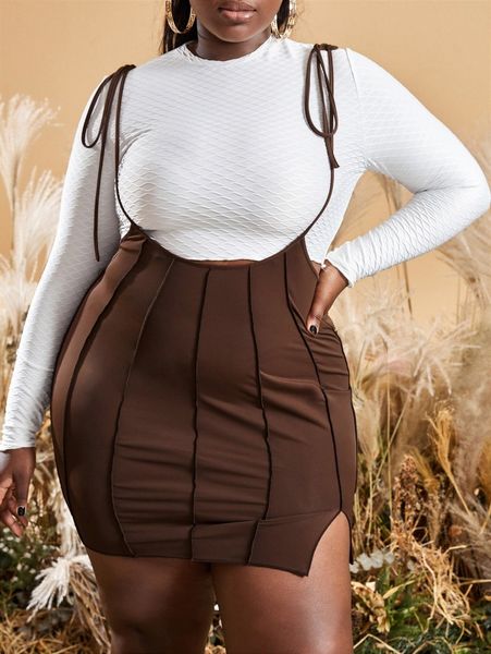 

sxy plus split hem tie shoulder overall dress without tee s7av#, Black