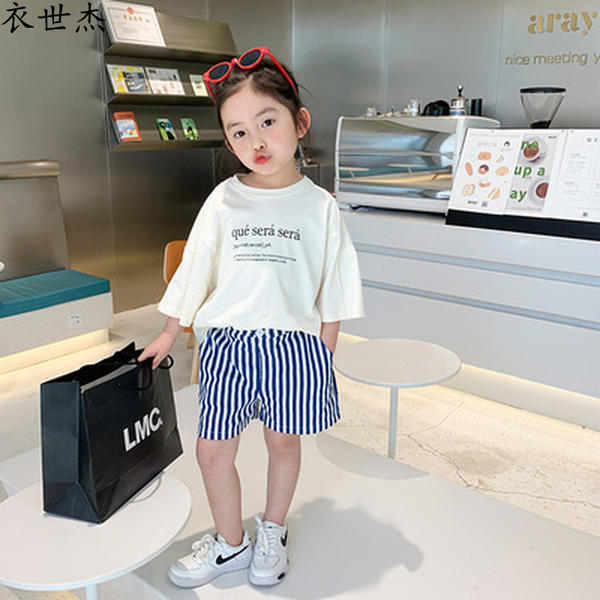 

2022 girls t-shirt summer new childrens short-sleeved korean casual loose letter t-shirt male baby trend, Blue