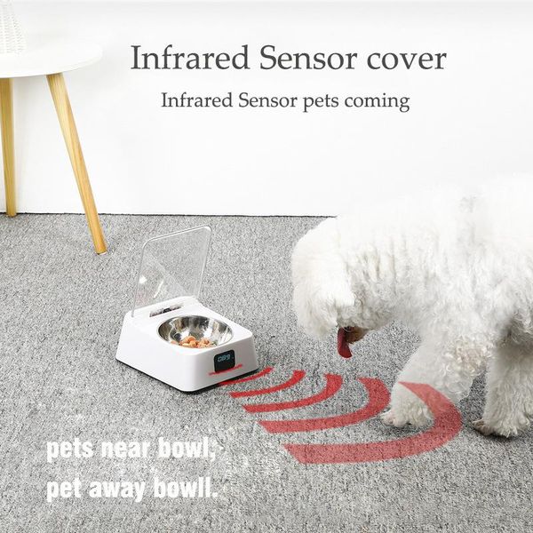 

automatic pet feeder bowl infrared sensor auto open cover intelligent anti-mouse moisture-proof dog cat dispenser bowls & feeders