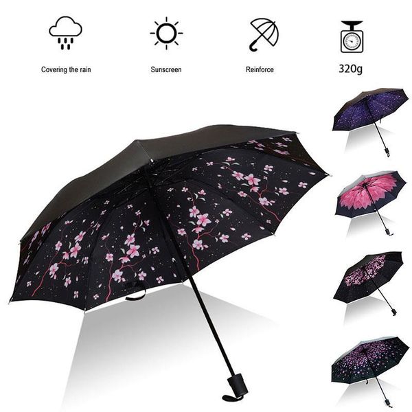 

umbrellas dustproof sakura sunshade umbrella furl courtyard internal printing outdoor portable 8 bones tri-folded travel