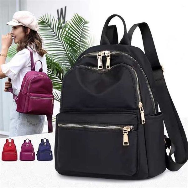 

vento marea black women backpack nylon travel shoulder bag soft school for teenage girls solid color red pack purse 211215