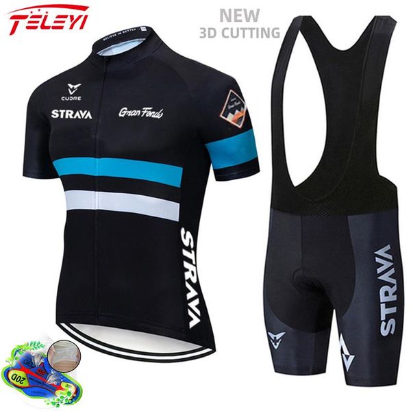 

racing sets 2021 team strava cycling jerseys bike wear clothes bib gel clothing ropa ciclismo uniformes maillot sport, Black;blue