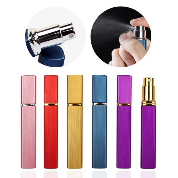 

12ml 6 color refillable mini aluminum perfume atomizer pump spray empty glass parfum bottle for traveler cosmetic container packing bottles