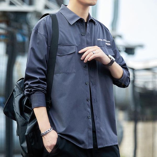 

men's casual shirts cotton solid color shirt front patch chest pocket regular fit button down collar thick work, White;black