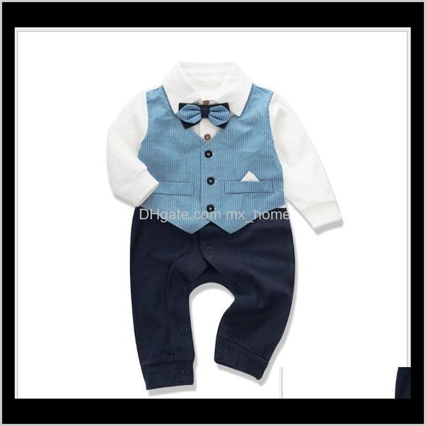 

jumpsuitsrompers clothing baby maternity drop delivery 2021 baby gentleman rompers toddler long sleeve jumpsuits with bowtie infant cotton o, Blue
