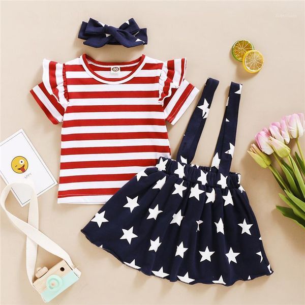 

clothing sets 3pcs 1-4years baby girls cotton clothes set,children independence day o-neck short sleeve +suspender skirt+headdress1, White