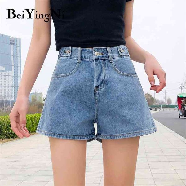 

denim shorts womens buttons vintage high street pockets harajuku jeans oversized leisure summer blue loose 210506