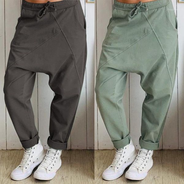

women's pants & capris women's 2022 fashion casual elastic waist drop-crotch trousers vintage solid color patchwork streetwear pan, Black;white