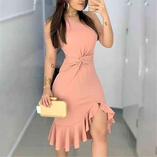 

fashion elegant party sweet women dress casual pink one shoulder knotted, Black;gray