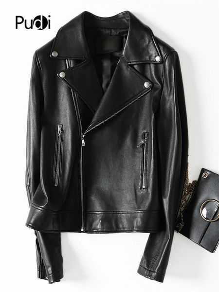 

women's leather & faux pudi 2021 women black cool genuine sheep coat lady style zipper jacket fall/winter a69001