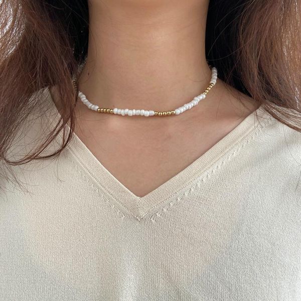 

chains handmade beaded clavicle chain creative personality ethnic style rice bead mix and match jewelry necklace female, Silver