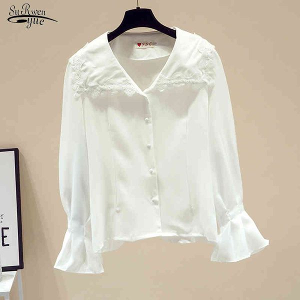 

spring long sleeve casual style cotton blouse female women's fashion peter pan collar slim shirt blusas femme 13128 210521, White