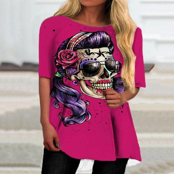 

women's t-shirt cartoon skull printing half sleeve round neck ladies t-shirts casual comfortable base trend fashion pullover top, White