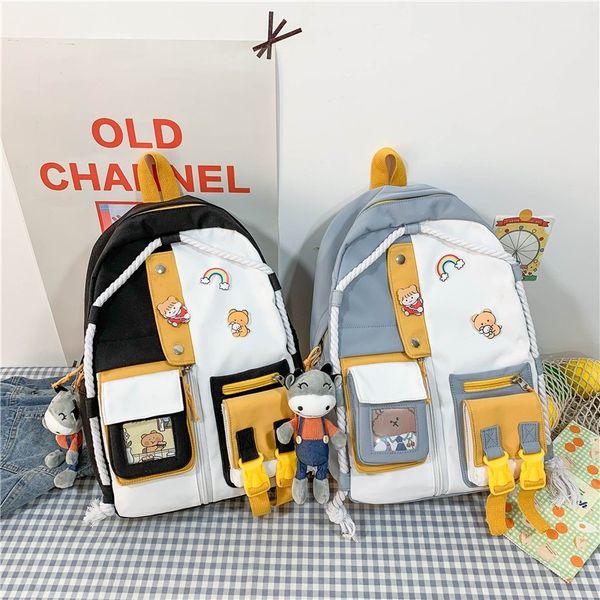 

summer contrast color fashion women backpack multi-pocket large capacity school bag for girls leisure travel