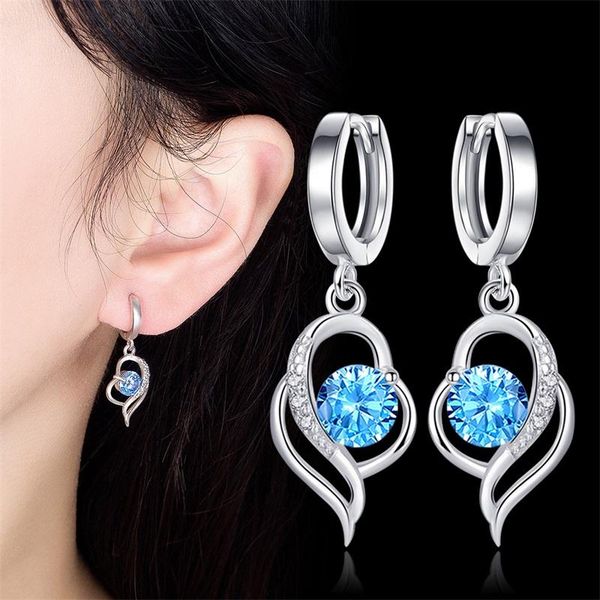 

hoop & huggie silver earring elegance double hearts for women wedding gift lady girl fashion jewelry, Golden;silver