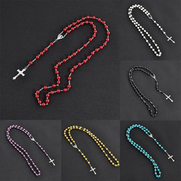 

chains long christian necklace jewelry rosary western style unique imitation pearl cross 2021, Silver