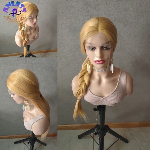 Gelb gemischte 613 Blonde Lace Front Perücke freier Teil 13x3 gerade synthetische Perücken Kanekalon hitzebeständiges Haar