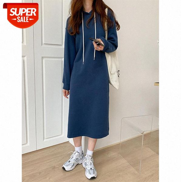 

sleeve plus fleece hooded long sweater women long-sleeved solid color loose dress 12912 #wi5r, Black;gray