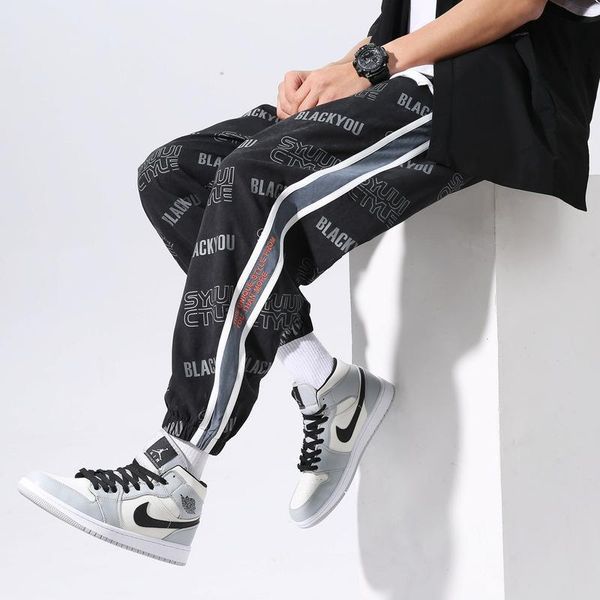 

mens pants joggers streetwear loose length trousers elastic waist 2021 summer male teens casual sport hip hop sweatpants men's, Black
