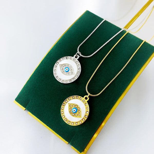 

earrings & necklace stainless fashion rainbow cz turkish eye pendant for women gold zirconia chain charm greek jewelry accessories, Silver