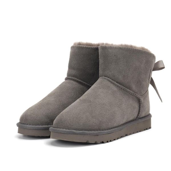 Botas de Alta Qualidade Mulheres Clássicas Bota de Inverno de Neve Quente Com Bowknots Genuine Cowhide Couro Tênis De Pele