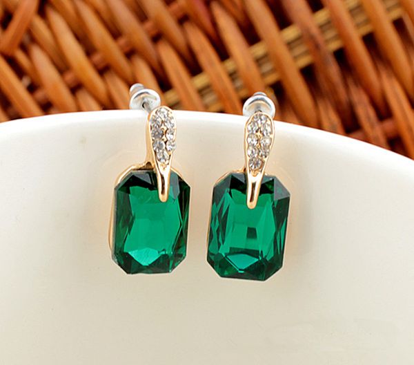 

2 colors square crystal diamond stud ladies earrings bridal earring jewelry ear1002, Golden;silver