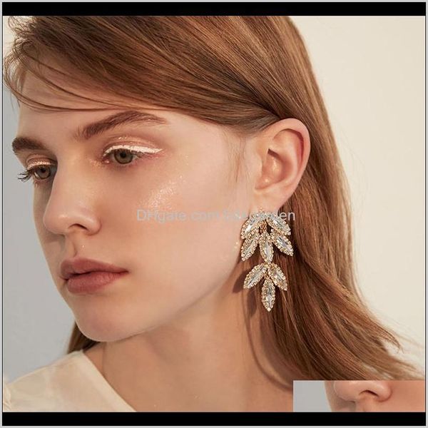 

drop delivery 2021 cubic zirconia gold stud earring for women crystal leaf bridal wedding earrings anniversary gift jewelry frtrz, Golden;silver