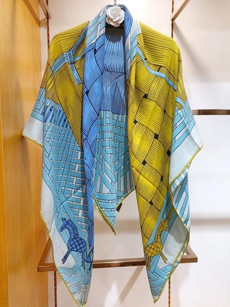 

scarves high-end elegant women exquisite "two horse woven love" high color quality silk cashmere large square scarf shawl, Blue;gray