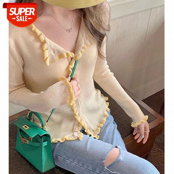 

[belonging to romantic day, creamy wavy edge knitwear] irregular long sleeve trend #ck22, White