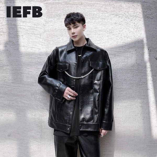 

men's fur & faux iefb crocodile personalized metal chain fashion black pu jacket coat 2021 autumn winter loose clothes 9y4615