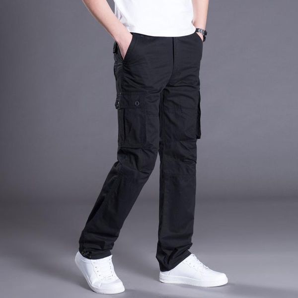 

men's pants casual cargo mens multi pockets military large size tactical men outwear army straight slacks long trousers, Black