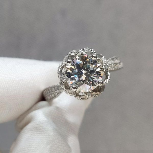 

cluster rings silver 925 original 1-3 brilliant cut diamond test past d color moissanite romantic fountain ring gift gemstone jewelry, Golden;silver