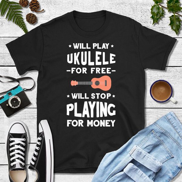

funny ukulele shirt - will play ukulele for will splaying for money tee, White;black