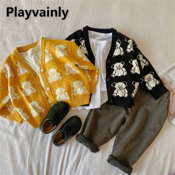 

korean style autumn boys girls sweater coat cartoon bear print long sleeves cardigan jackets kids casual clothes e351 211106, Blue