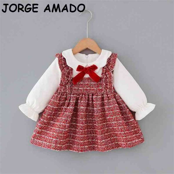 Criança garota outono inverno roupas grossas xadrez vermelho manga longa princesa vestido crianças 1-5T E94054 210610