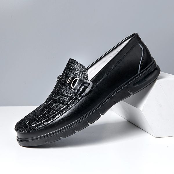 

man new fashion cow split leather casual shoes hombre slip-on business loafer moccasins male slip-on leisure driving shoes, Black