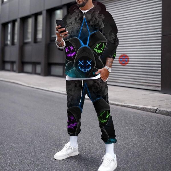 

jogging clothing mens sets autumn graffiti print hoodie trousers suit trendy tracksuit outfit outdoor casual sports sweatshirt, Black;red