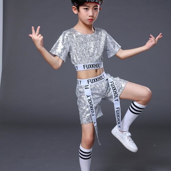 

new jazz hip hop cheerleading costume boys and girls children's performance dance costume, Black;white