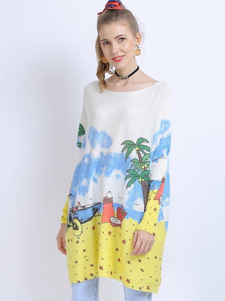 

wool oversized sweater for women winter warm long pullover dresses beach print jumper casual knitted sweaters pull femme women's, White;black