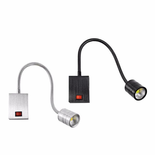 

cob wall mount light fixture flexible pipe picture spotlight on/off button lamp black/silver shell exhibition store spotlights