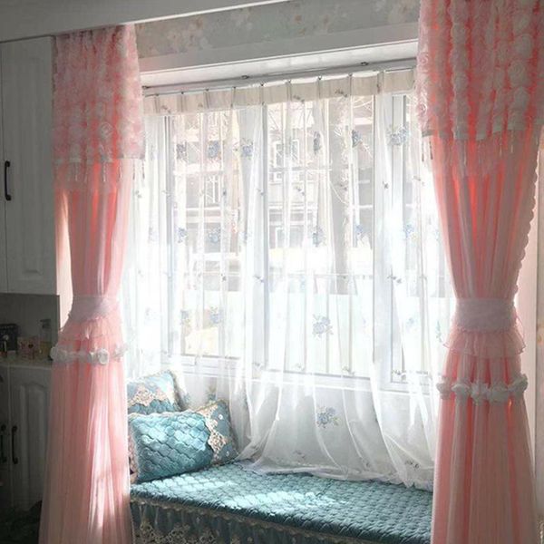 

curtain & drapes korean small fresh pink white three-dimensional rose window screen girl bedroom princess room blackout tulle curtains corti