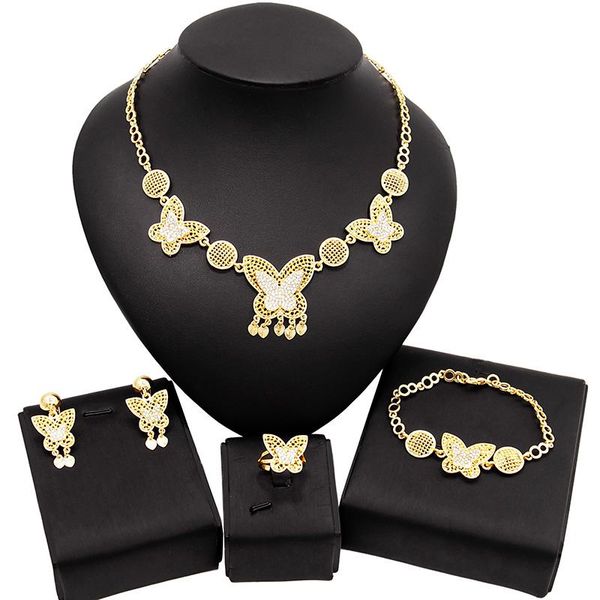 

earrings & necklace yulaili 2021 trendy butterfly shape charm crystal necklaces dangle bracelet ring party engagement jewelry set for women, Silver