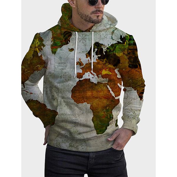 

map pattern fierce 3d printing hoodie visual impact party punk goth round neck sweater hoodie, Black