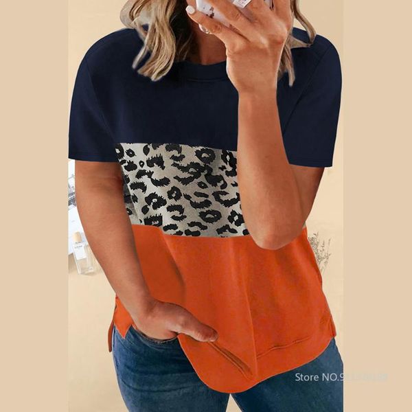 

plus size t-shirt women clothing navy black leopard accent colorblock large 2021 summer women's casual 3xl 4xl 5xl