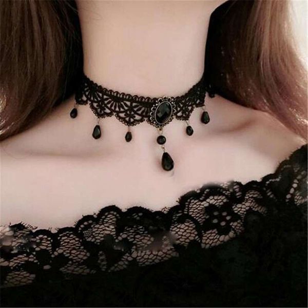

necklaces pendants collares gothic chokers crystal black lace neck choker necklace vintage victorian women chocker steampunk jewelry, Silver