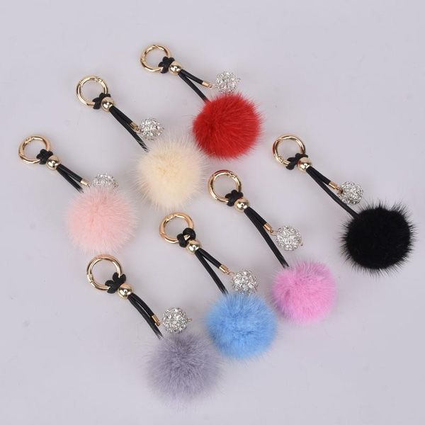 

keychains pompon ball key chain for women car or bag ring charms accessory holder jewelry keychain, Silver